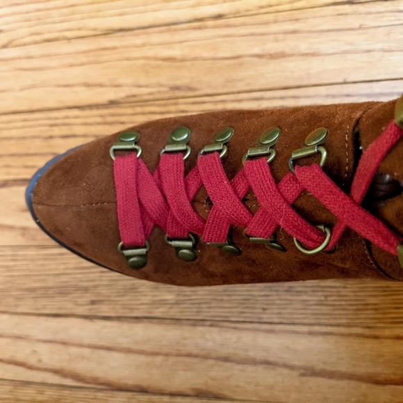 Luichiny Anna May Suede Lug Sole Lace Up Combat Stacked Heel Ankle Booties, Sz 7 - Picture 8 of 16